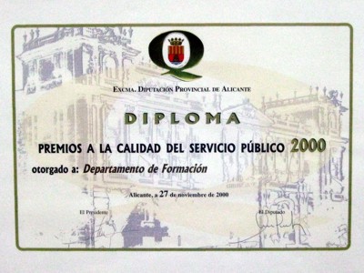 Diploma del Premio de Calidad del año 2000